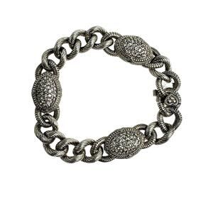 Judith Ripka Sterling Silver White Sapphire Paved Link Bracelet Couture